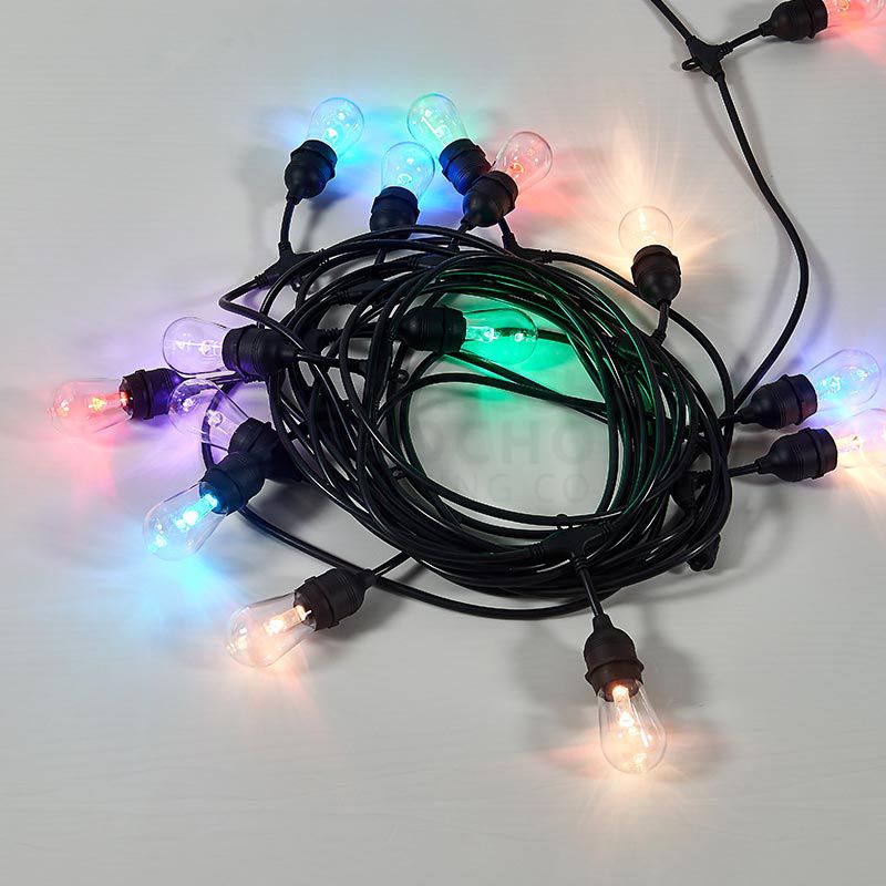 RGB string lights, 15 E27 SUSPENDED SOCKET, OUTDOOR COMMERCIAL WEATHERPROOF STRING LIGHT, S14 BULBS