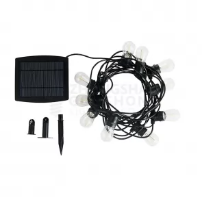 Solar, 10 E27 fixed SOCKET, OUTDOOR COMMERCIAL WEATHERPROOF STRING LIGHT, S14 BULBS, BLACK CORD