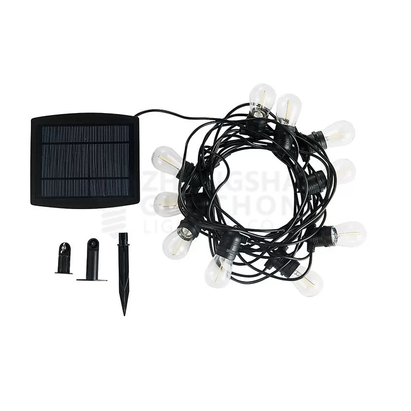 Solar, 10 E27 fixed SOCKET, OUTDOOR COMMERCIAL WEATHERPROOF STRING LIGHT, S14 BULBS, BLACK CORD