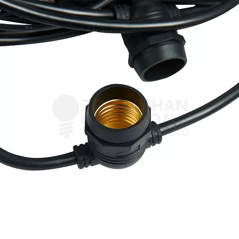 Solar, 10 E27 fixed SOCKET, OUTDOOR COMMERCIAL WEATHERPROOF STRING LIGHT, S14 BULBS, BLACK CORD