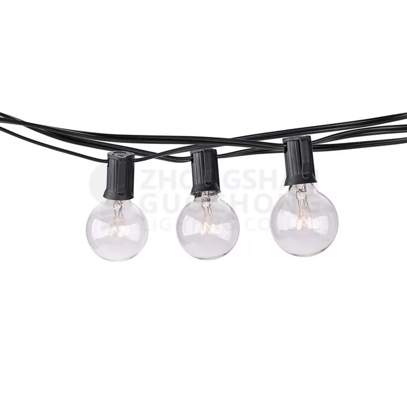 25 SOCKET indoor OUTDOOR STRING LIGHT SET, G40 CLEAR GLOBE BULBS, 25 FT CORD W E12 BASE