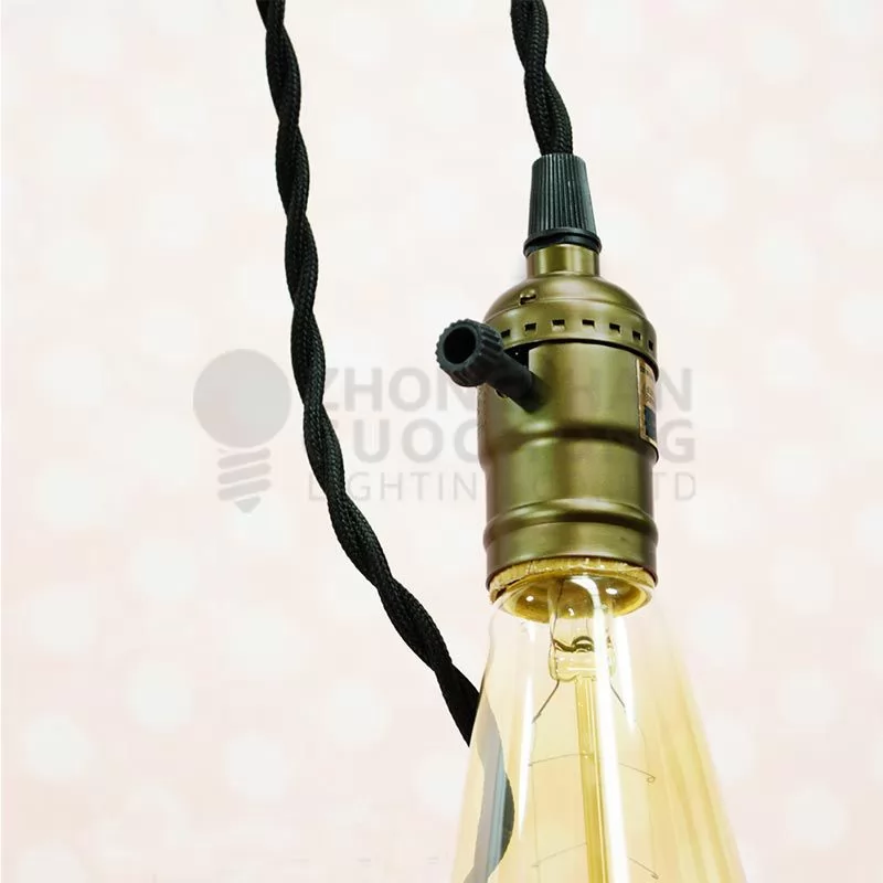 SINGLE COPPER SOCKET VINTAGE-STYLE PENDANT LIGHT CORD W DIMMER, 11 FT TWISTED CLOTH CORD