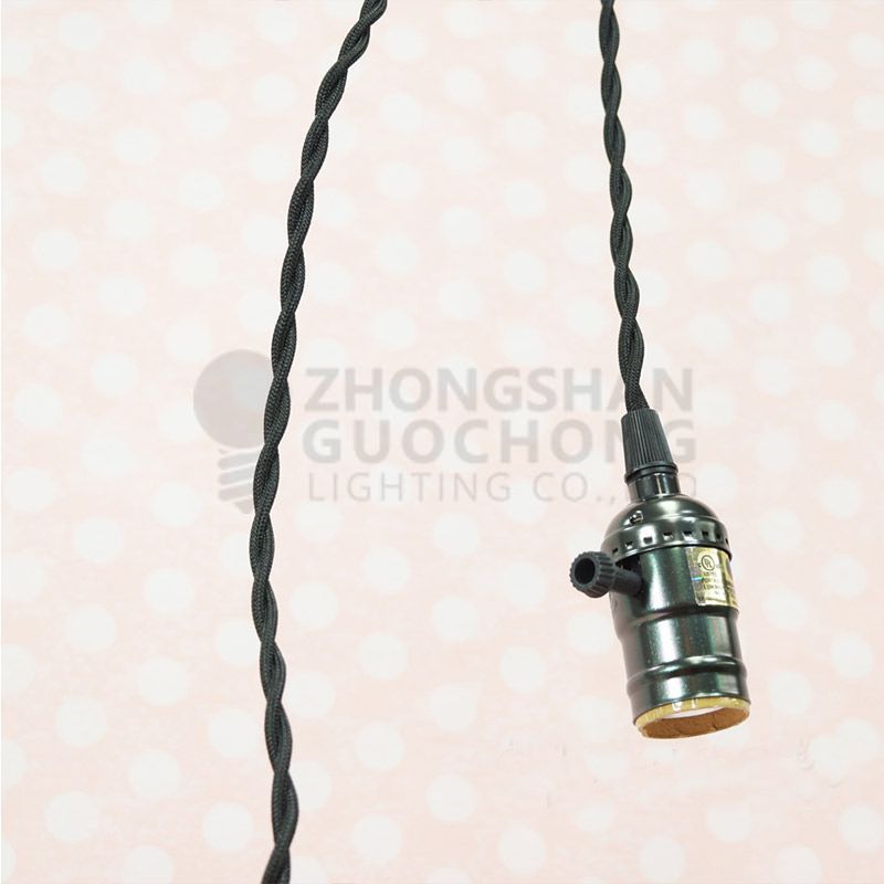 SINGLE COPPER SOCKET VINTAGE-STYLE PENDANT LIGHT CORD W DIMMER, 11 FT TWISTED CLOTH CORD