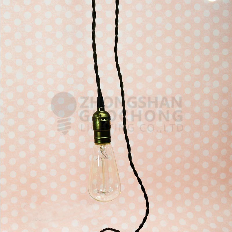 SINGLE COPPER SOCKET VINTAGE-STYLE PENDANT LIGHT CORD W DIMMER, 11 FT TWISTED CLOTH CORD