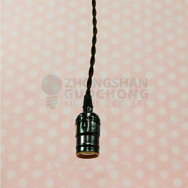 SINGLE COPPER SOCKET VINTAGE-STYLE PENDANT LIGHT CORD W DIMMER, 11 FT TWISTED CLOTH CORD